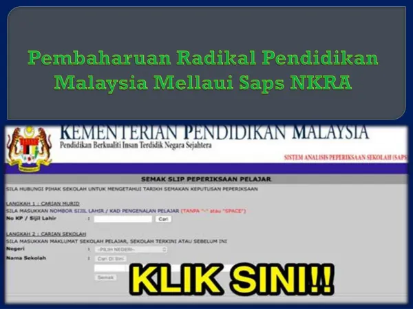 Pembaharuan Radikal Pendidikan Malaysia Mellaui Saps NKRA