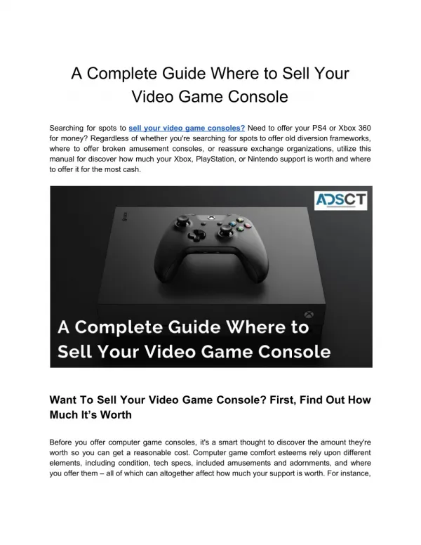 A Complete Guide Where to Sell Your Video Game Console