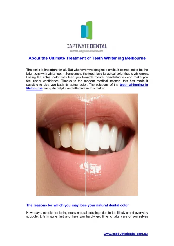 About the Ultimate Treatment of Teeth Whitening Melbourne