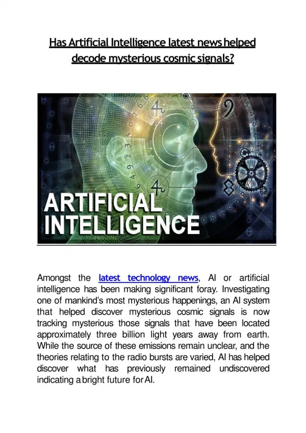 Has Artificial Intelligence Latest News Helped Dt 