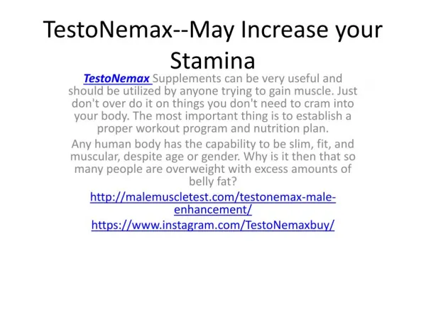 TestoNemax--May Improve Physical Perfomance