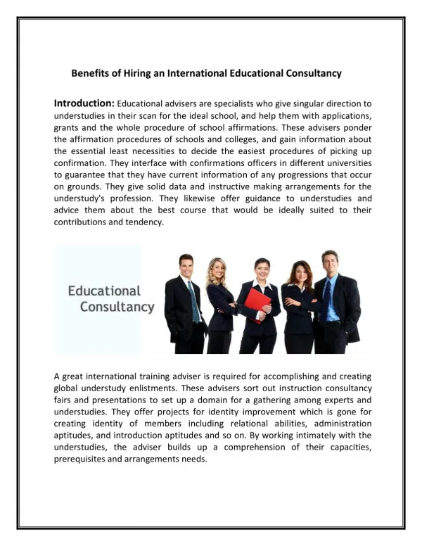 Benefits of Hiring an International Educational Consultancy By Sheila Danzig