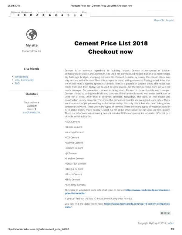 Checkoou Cement Price List 2018 Updated