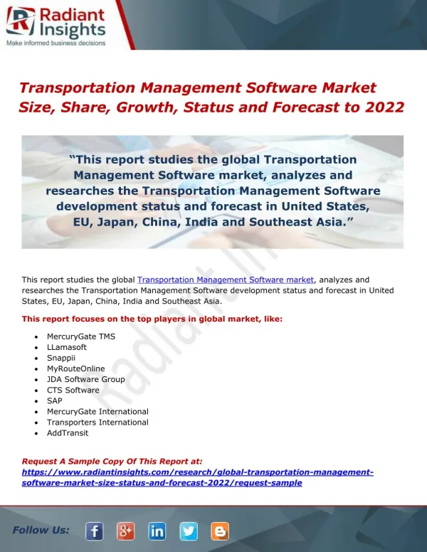 Transportation Management Software Market Size, Share, Growth, Status and Forecast to 2022