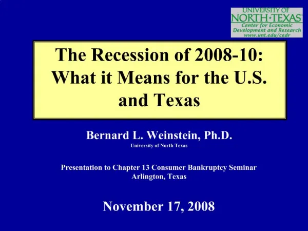 The Recession of 2008-10: What it Means for the U.S. and Texas
