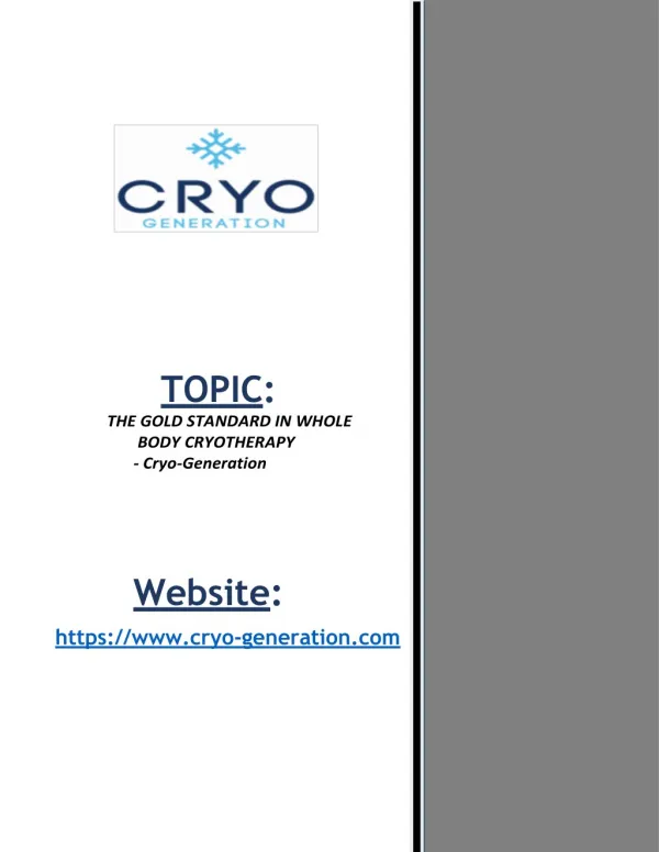 THE GOLD STANDARD IN WHOLE BODY CRYOTHERAPY- Cryo-Generation