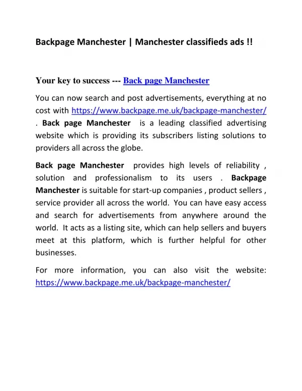 Backpage Manchester | Manchester classifieds ads !!
