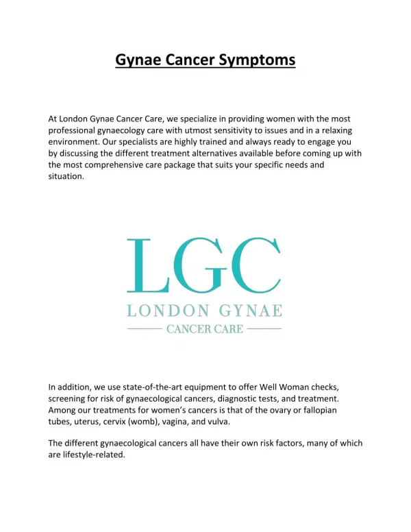 Gynae Cancer Symptoms