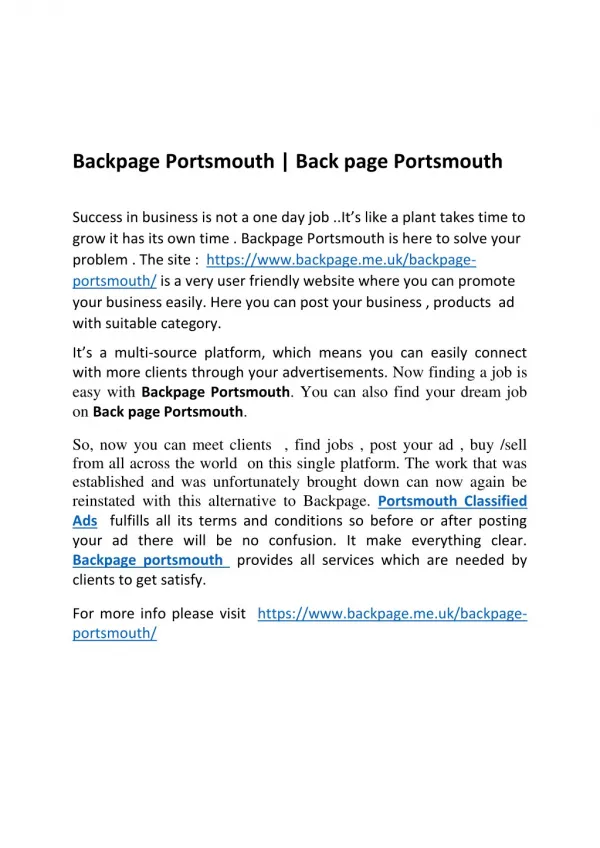 Backpage Portsmouth | Back page Portsmouth