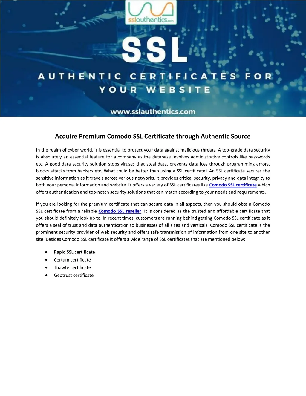 acquire premium comodo ssl certificate through