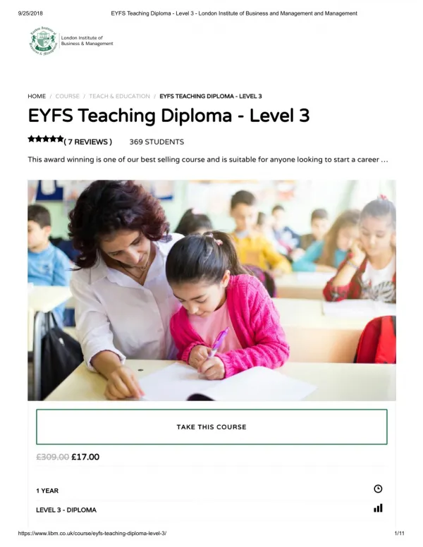 EYFS Teaching Diploma Level 3 - LIBM