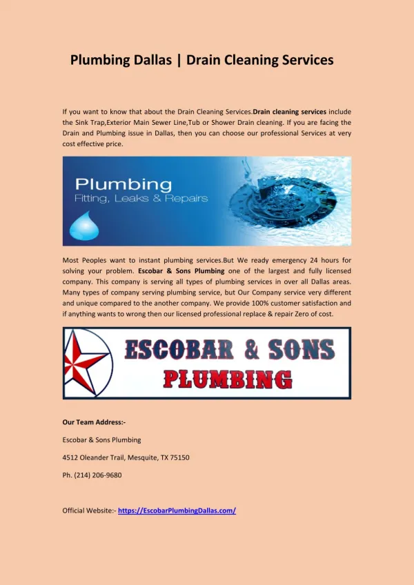 Plumbing Dallas & Drain Cleaning Services