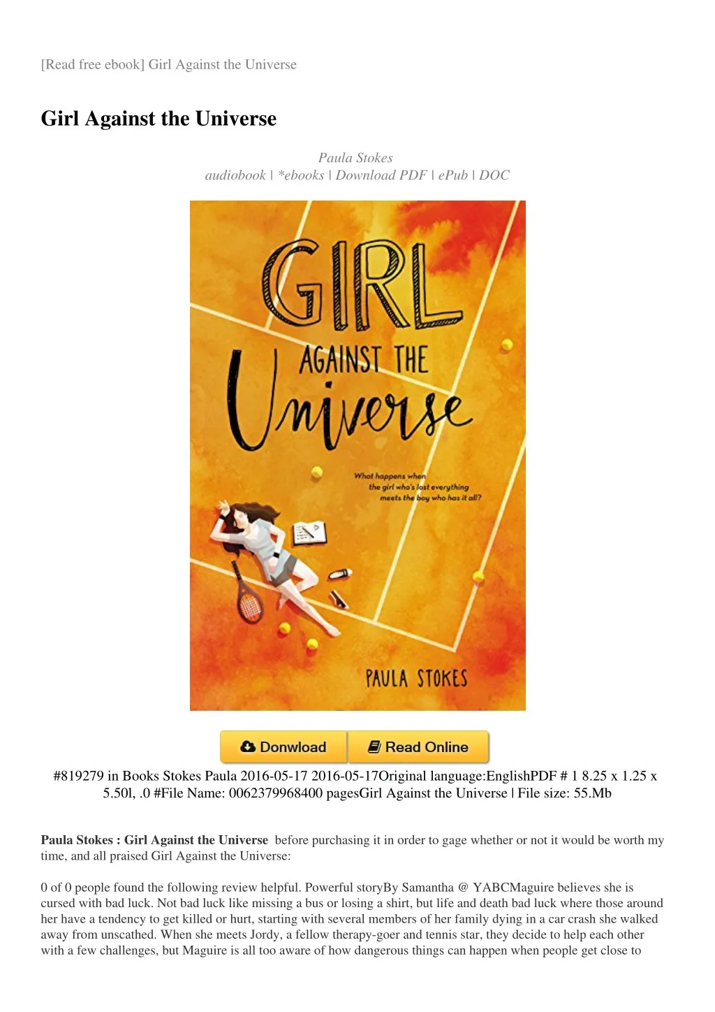 read free ebook girl against the universe