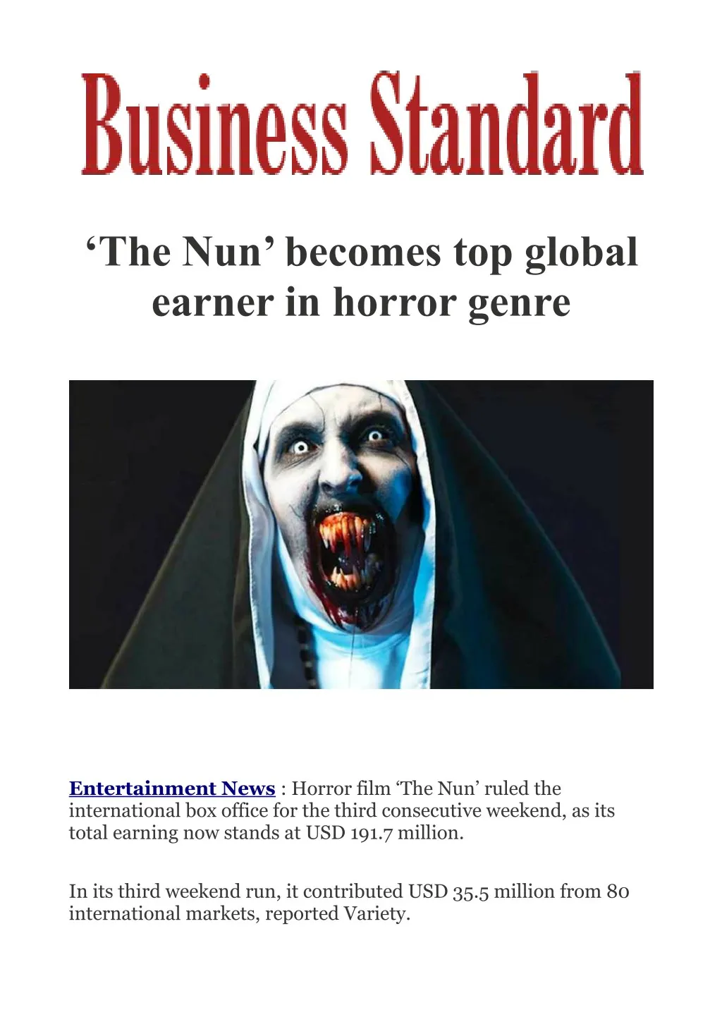 the nun becomes top global earner in horror genre