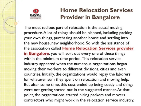 Home Relocation Services provider in Bangalore