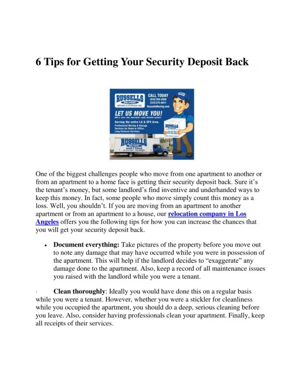 6 Tips for Getting Your Security Deposit Back