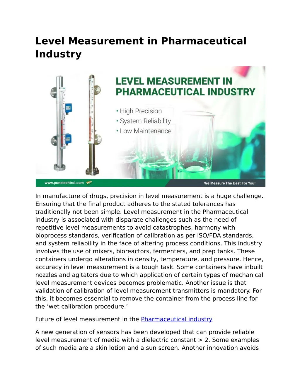 level measurement in pharmaceutical industry