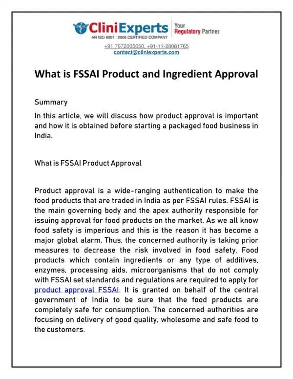 What is FSSAI Product and Ingredient Approval
