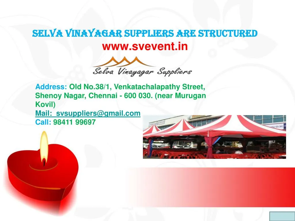 selva vinayagar suppliers are structured www svevent in