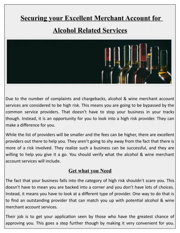 Securing your Excellent Merchant Account for Alcohol Related Services