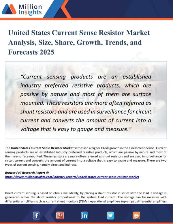 United States Current Sense Resistor Market Report - Industry Outlook - Latest Development and Trends 2025