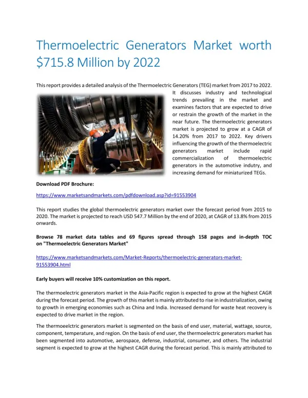 Thermoelectric Generators Market worth $715.8 Million by 2022