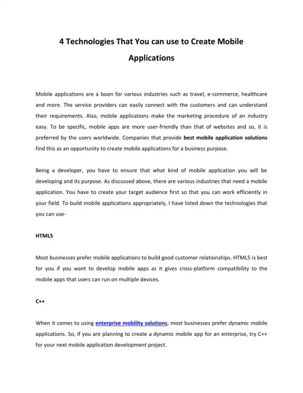 4 Technologies That You can use to Create Mobile Applications