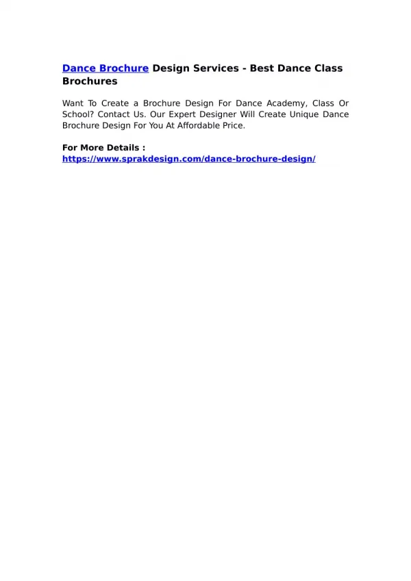Dance Brochure Design Services - Best Dance Class Brochures
