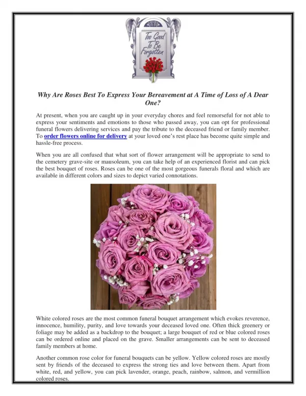 Why Are Roses Best To Express Your Bereavement at A Time of Loss of A Dear One?