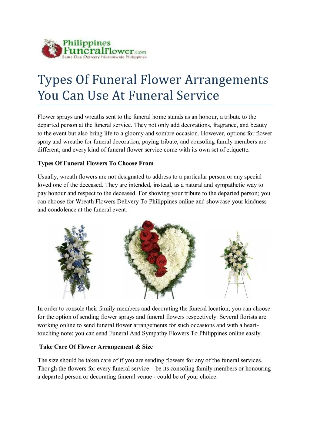 types of funeral flower arrangements