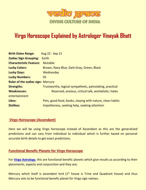 Virgo Horoscope Explained by Astrologer Vinayak Bhatt