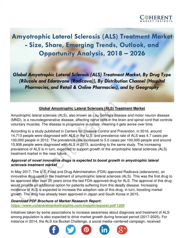 Amyotrophic Lateral Sclerosis (ALS) Treatment Market Revenue Opportunies By Key Vendors Mitsubishi Tanabe Pharma, Takeda