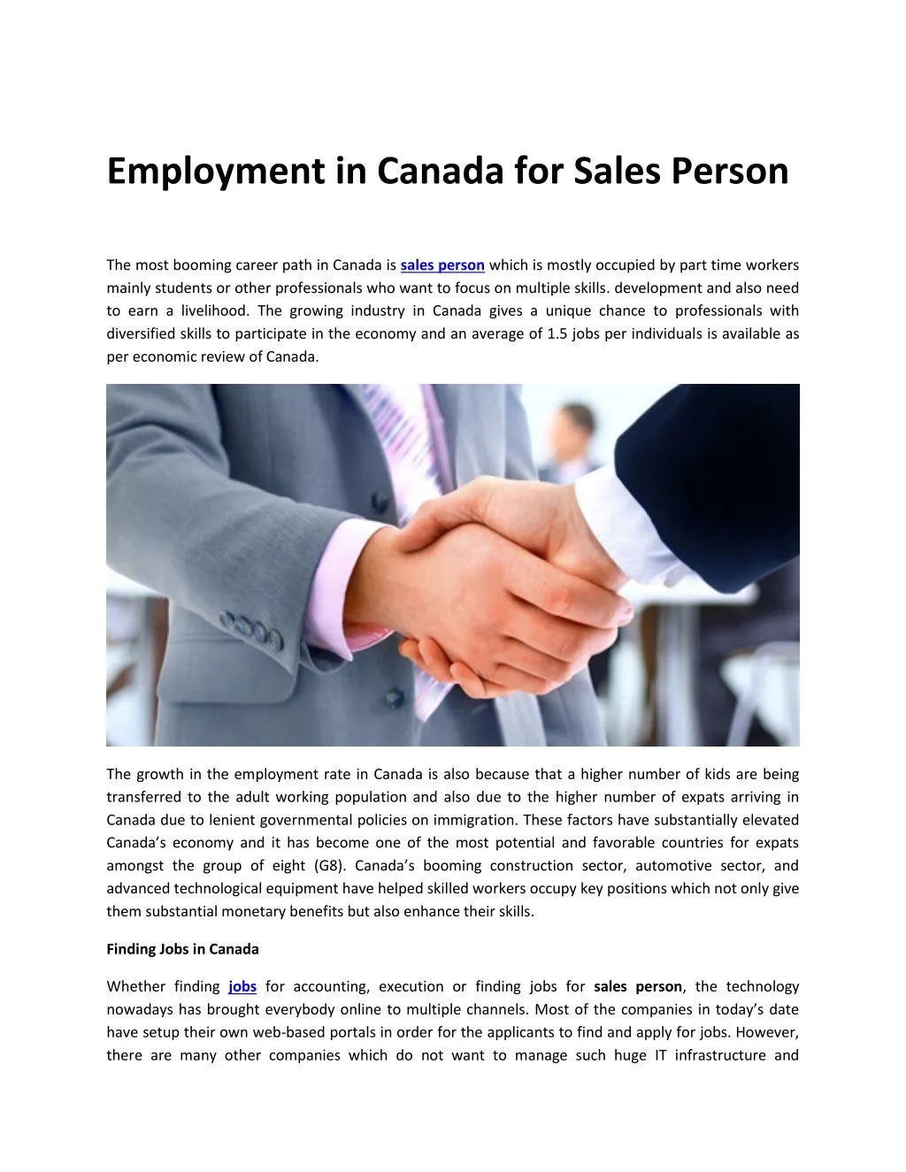employment in canada for sales person