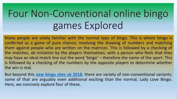 Four Non-Conventional online bingo games Explored