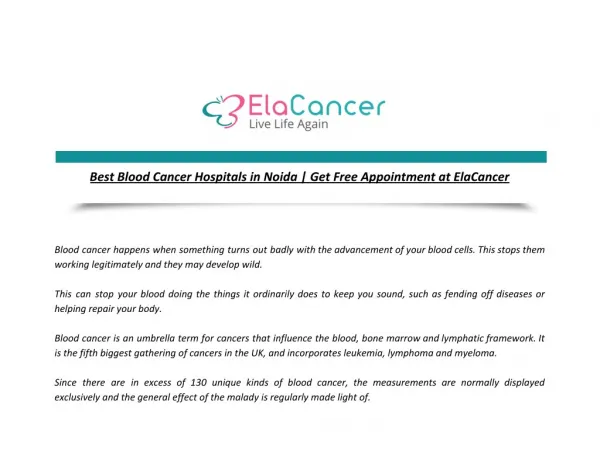 Best Blood Cancer Hospitals in Noida | Get Free Appointment at ElaCancer
