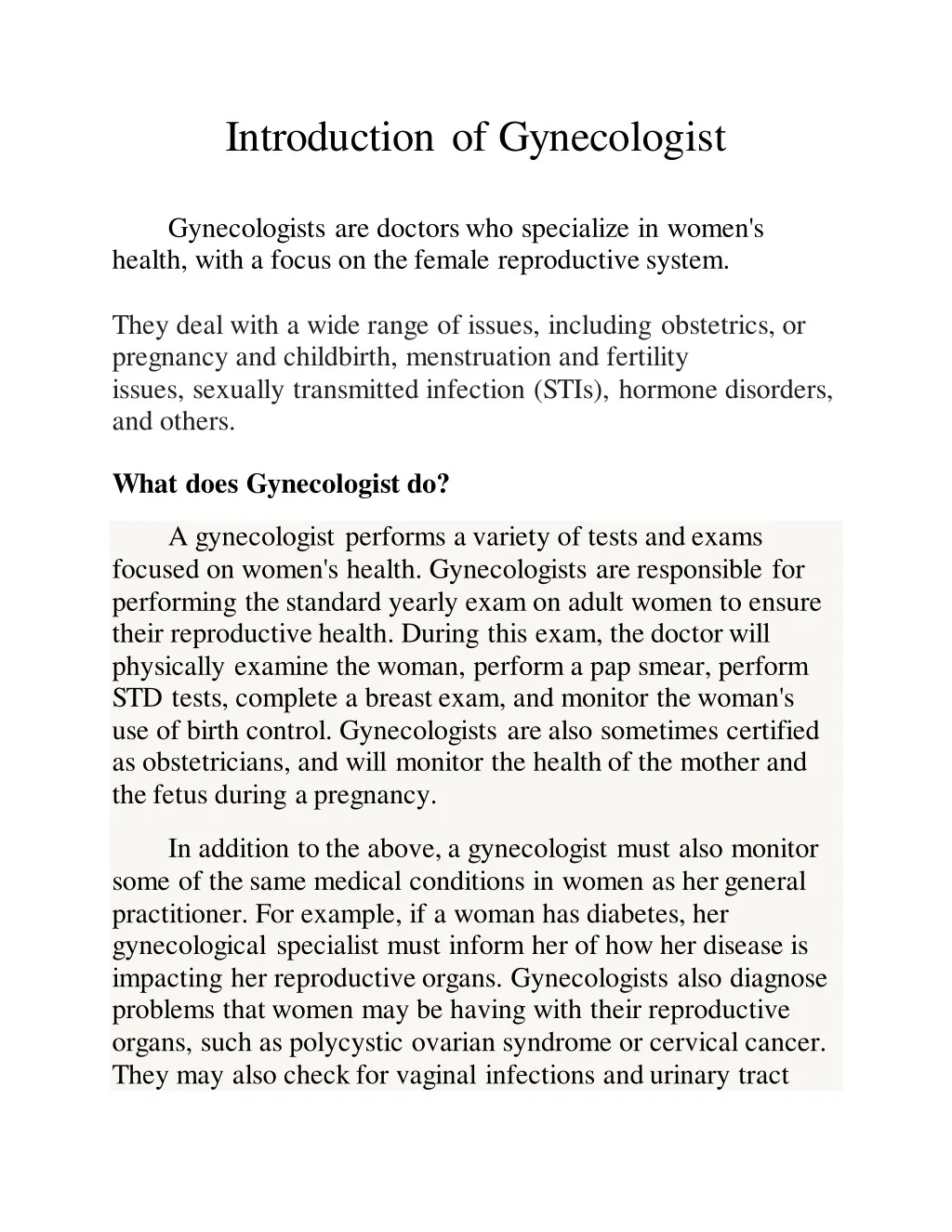 introduction of gynecologist gynecologists