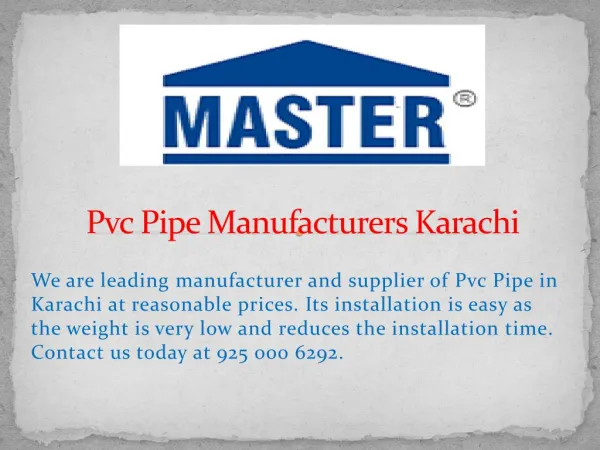 pvc pipe manufacturers karachi
