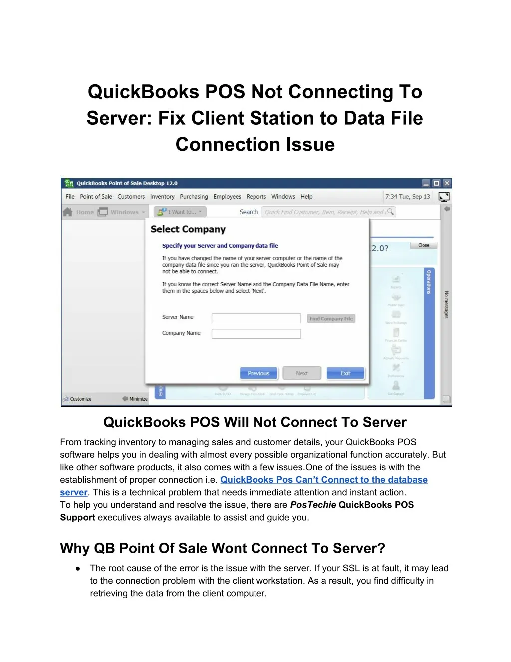 quickbooks pos not connecting to server