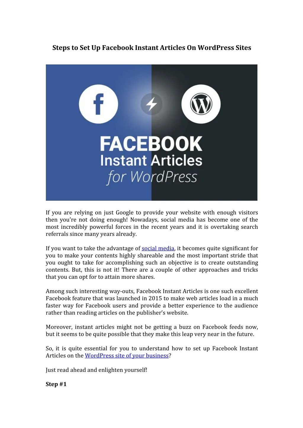 steps to set up facebook instant articles