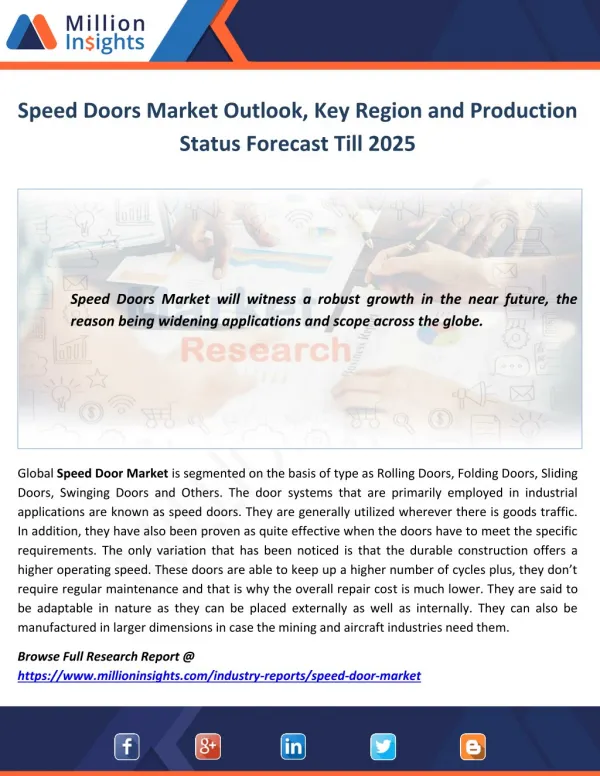 Speed Doors Market Outlook, Key Region and Production Status Forecast Till 2025