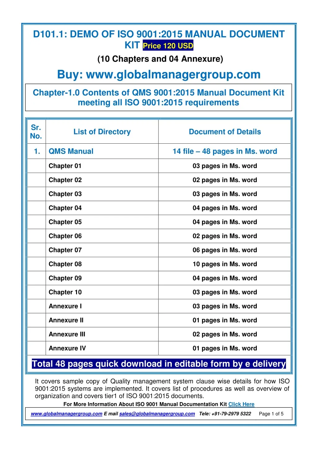 d101 1 demo of iso 9001 2015 manual document