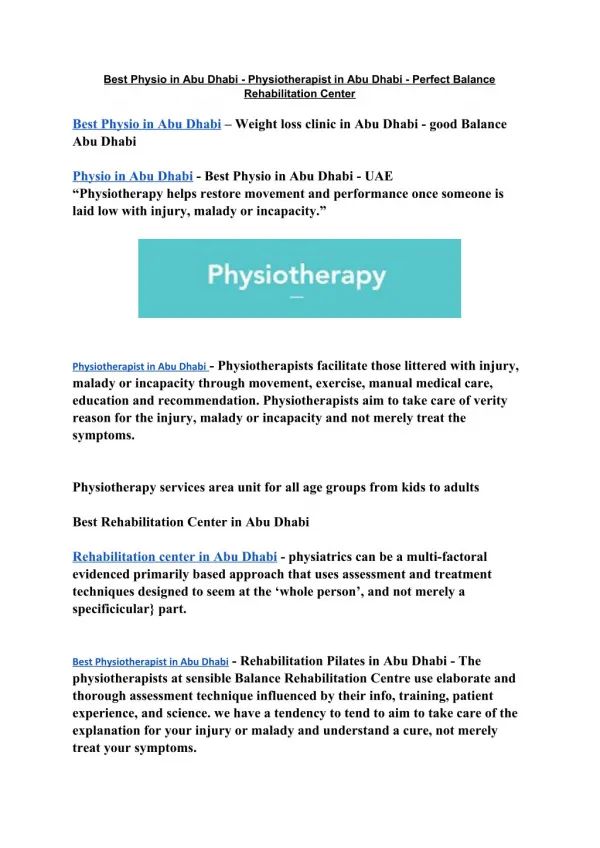 Best Physio in Abu Dhabi - Physiotherapist in Abu Dhabi - Perfect Balance Rehabilitation Center