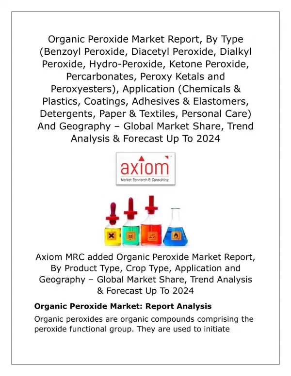 Organic Peroxide Market Trends, Size, Share, Growth and Forecast 2024
