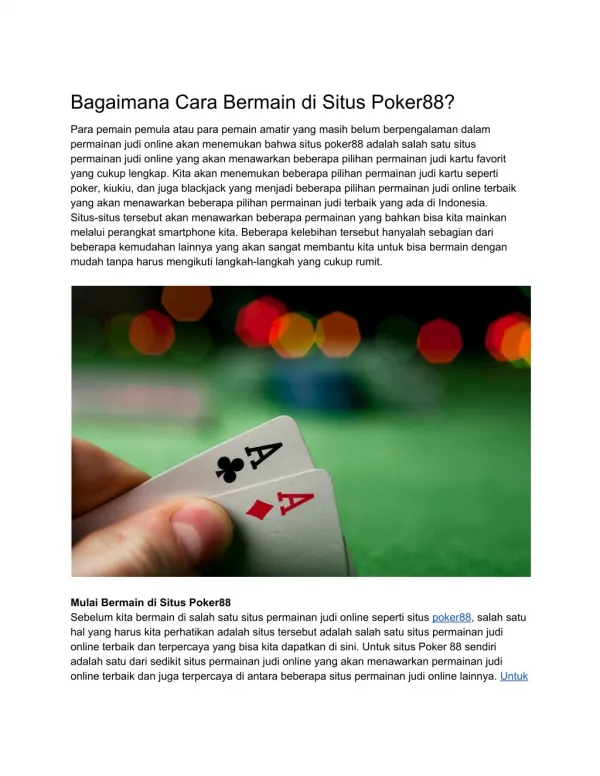 bagaimana cara bermain di situs poker88