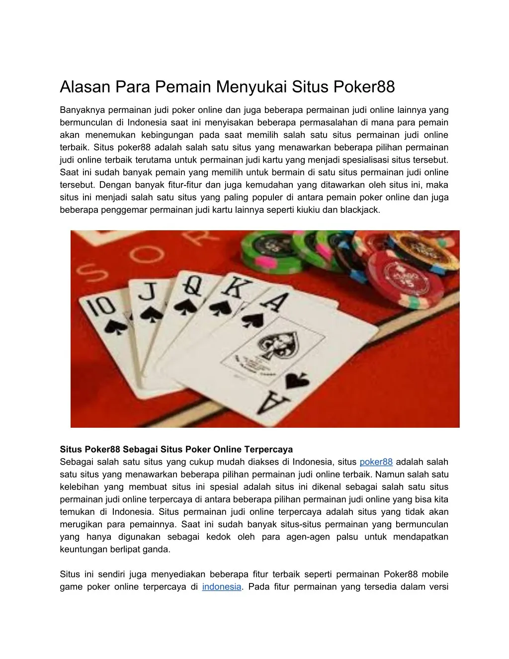 alasan para pemain menyukai situs poker88