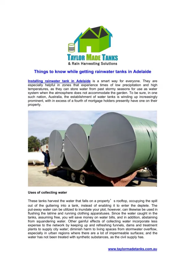 Things to know while getting rainwater tanks in Adelaide