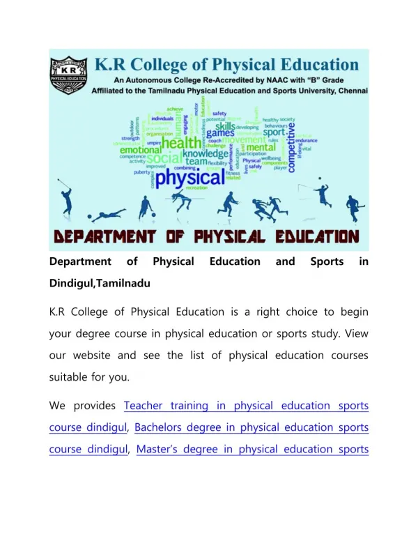 Department of Physical Education and Sports in Dindigul,Tamilnadu