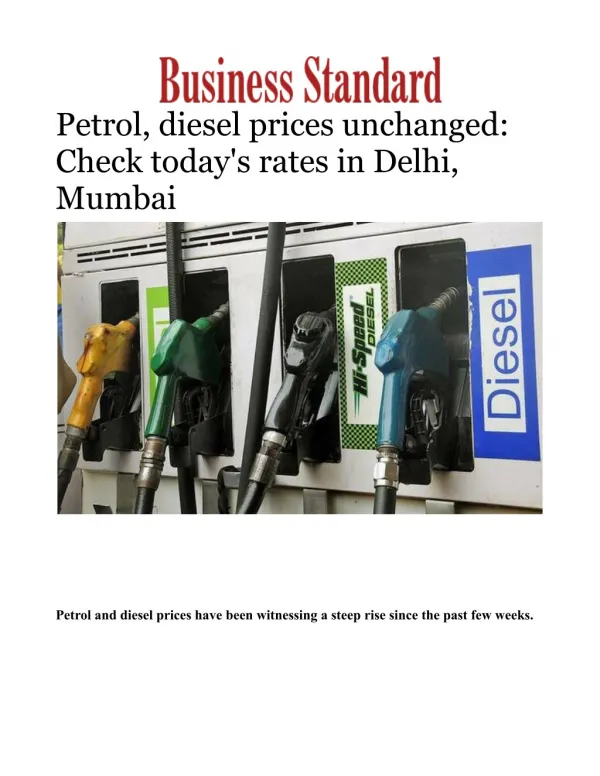 Petrol, diesel prices unchanged: Check today's rates in Delhi, Mumbai