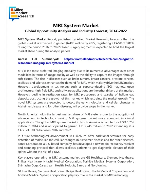 Magnetic Resonance Imaging (MRI) Systems Market Overview