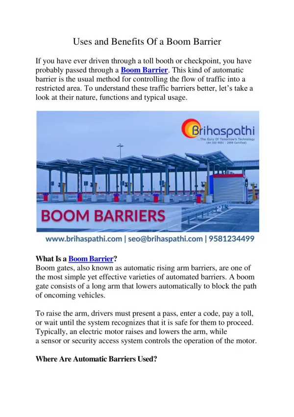Uses and Benefits Of a Boom Barrier